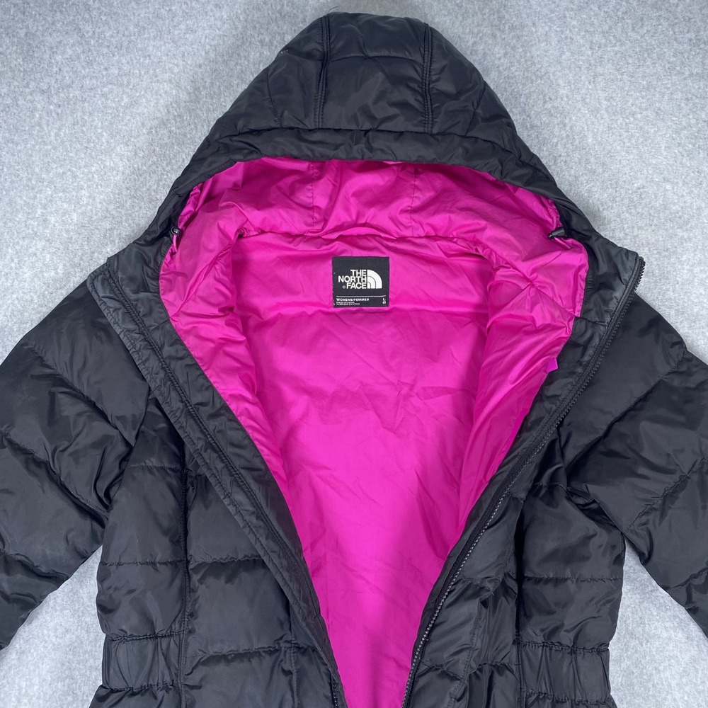 The North Face Metropolis Parka Women Large Black Pink Down Puffer Hooded Jacket - Picture 12 of 16